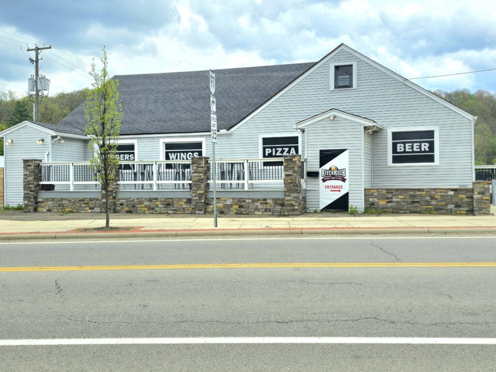 The front of River Rock Sports Bar & Grill in Bellville, Ohio a popular local restaurant.