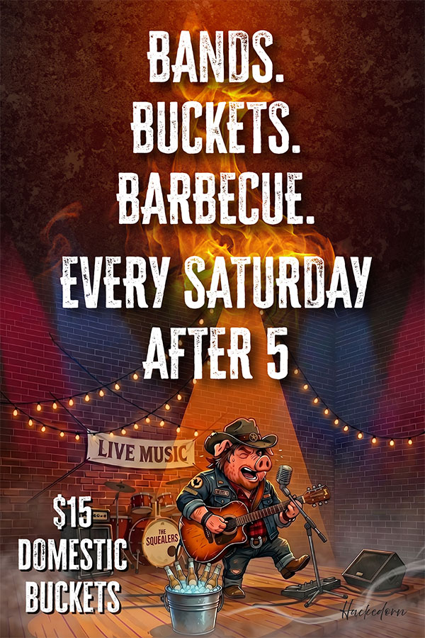 Bands. Buckets. Barbecue.
Every Saturday In The Summer After 5pm.
$15 Domestic Buckets.
Ribs, Pulled Pork From The Smoker.
River Rock Sports Bar & Grill Bellville, Ohio.