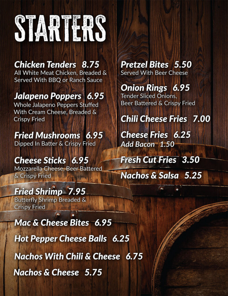 River Rock Sports Bar & Grill Menu Page 1
